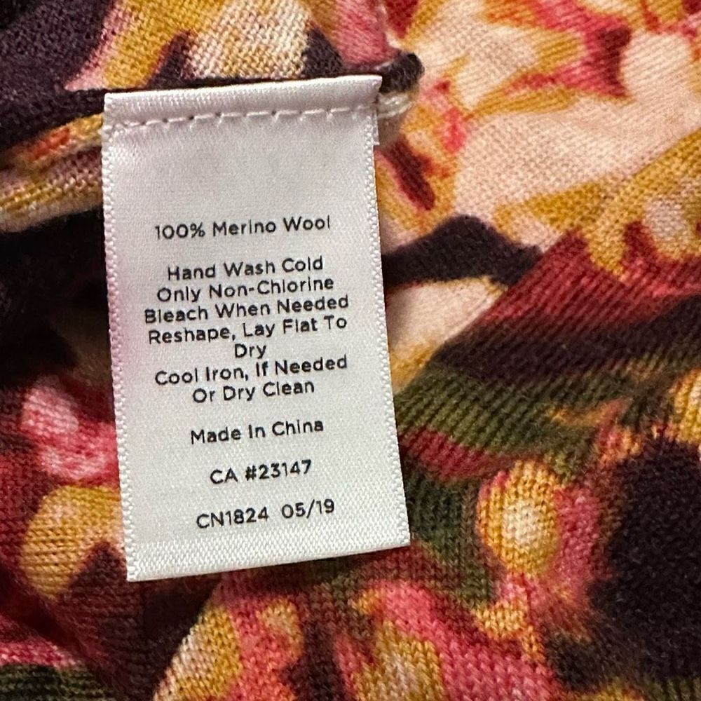 Talbots Pure Merino Wool Gathered Shoulder Sweater - Burgundy Floral, S - Picture 8 of 10